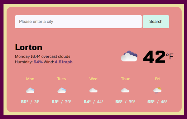 Picture of weather app I built using coding skills